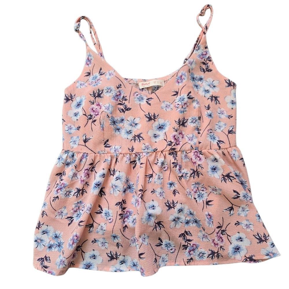 ✨️ Pink And Blue Floral Spaghetti Strap Babydoll Top Size Medium